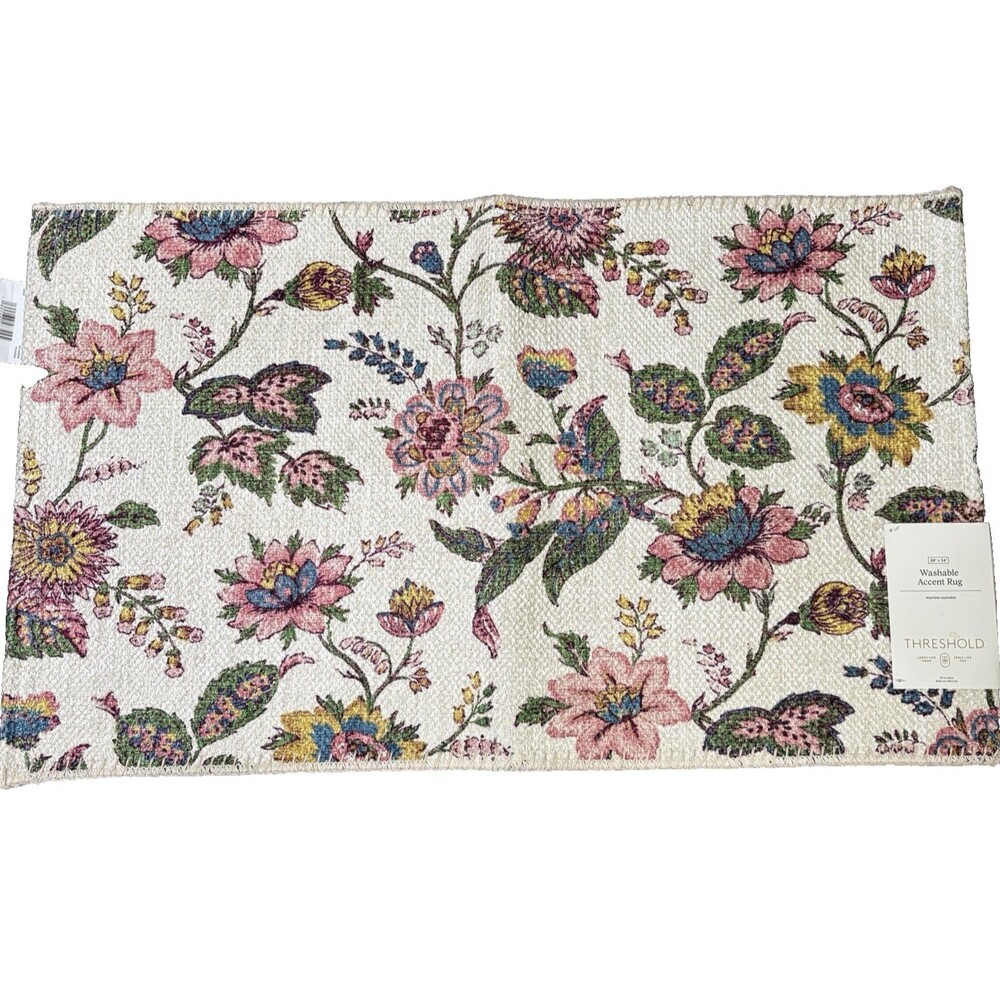 Threshold Target Floral Accent Rug 20" x 34" Washable Spring Summer NEW